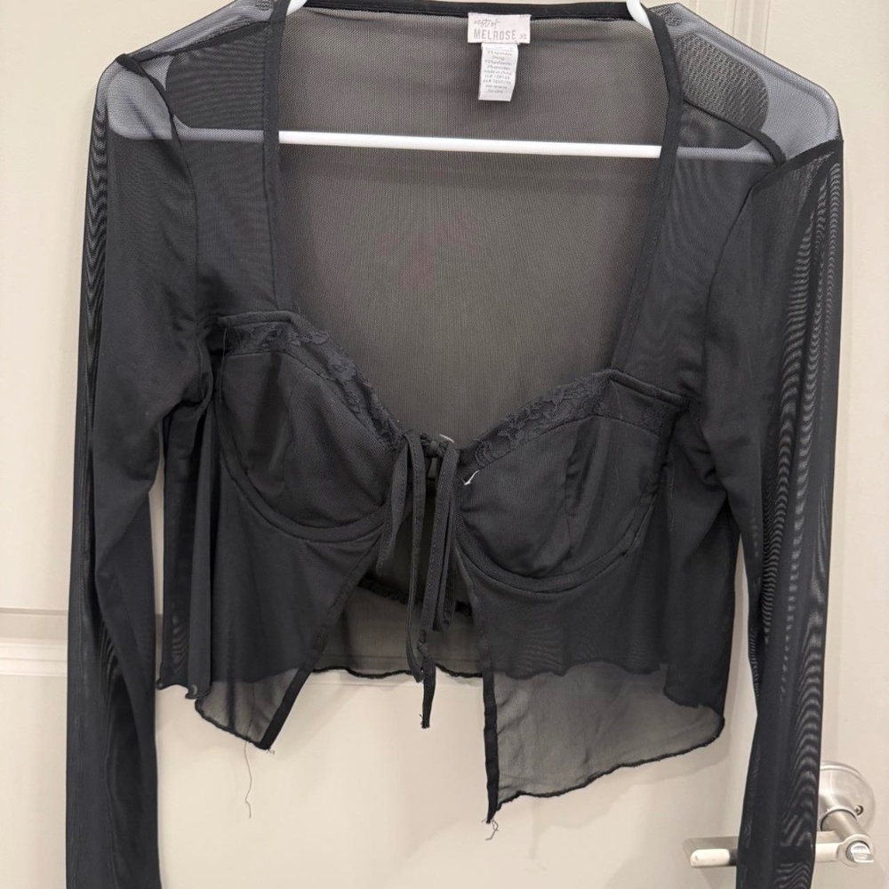 Tilly's black mesh long sleeve with tie front